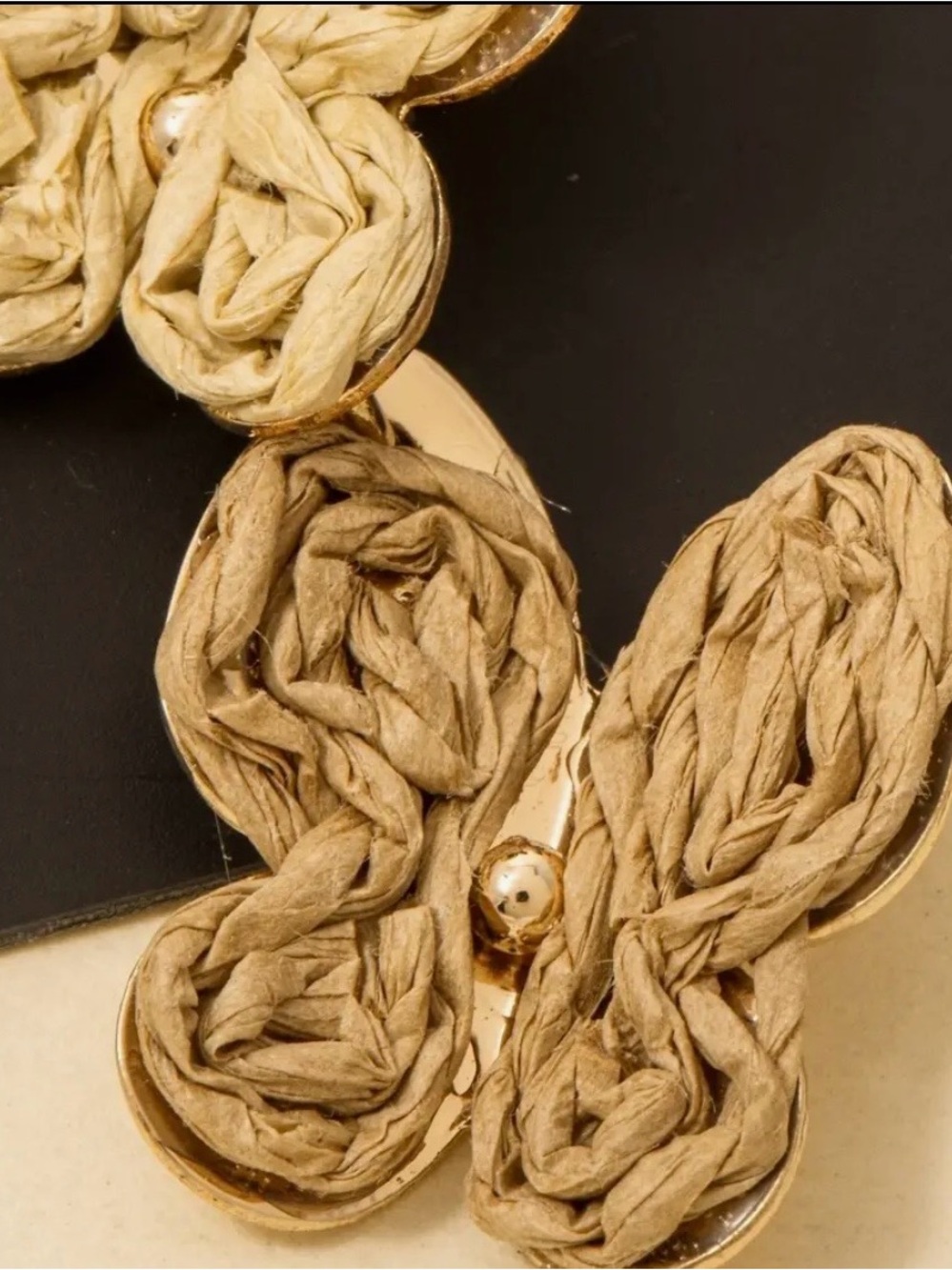 Neutral Raffia Floral Drop Earrings - Natural Tones - Picture 2 of 4